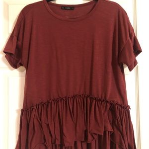 Maroon ruffle T